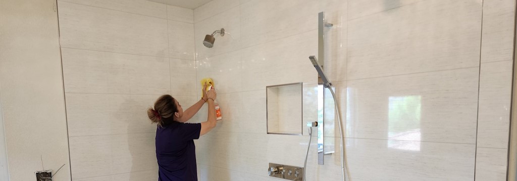 My Maids staff cleaning a bathroom